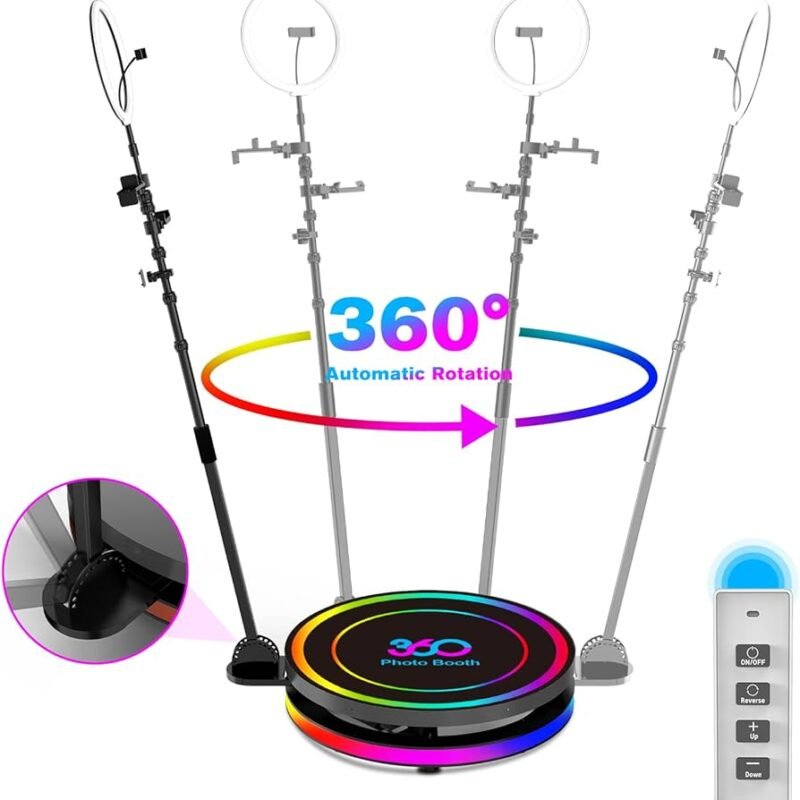 360 Photo Booth Machine 100cm for Parties with Extendable Ring Light