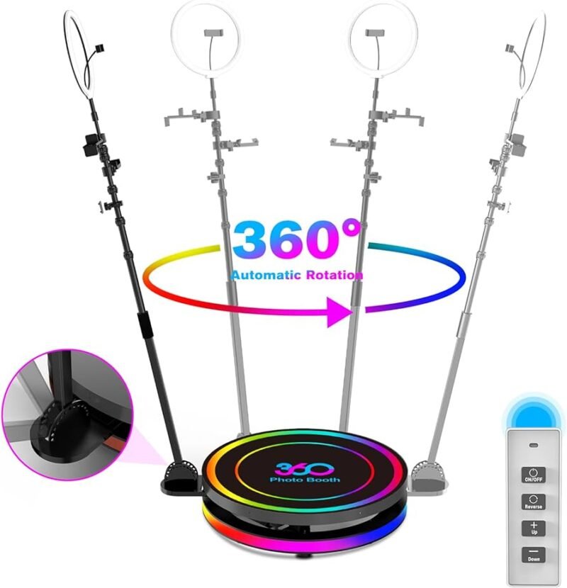 360 Photo Booth Machine 100cm for Parties with Extendable Ring Light