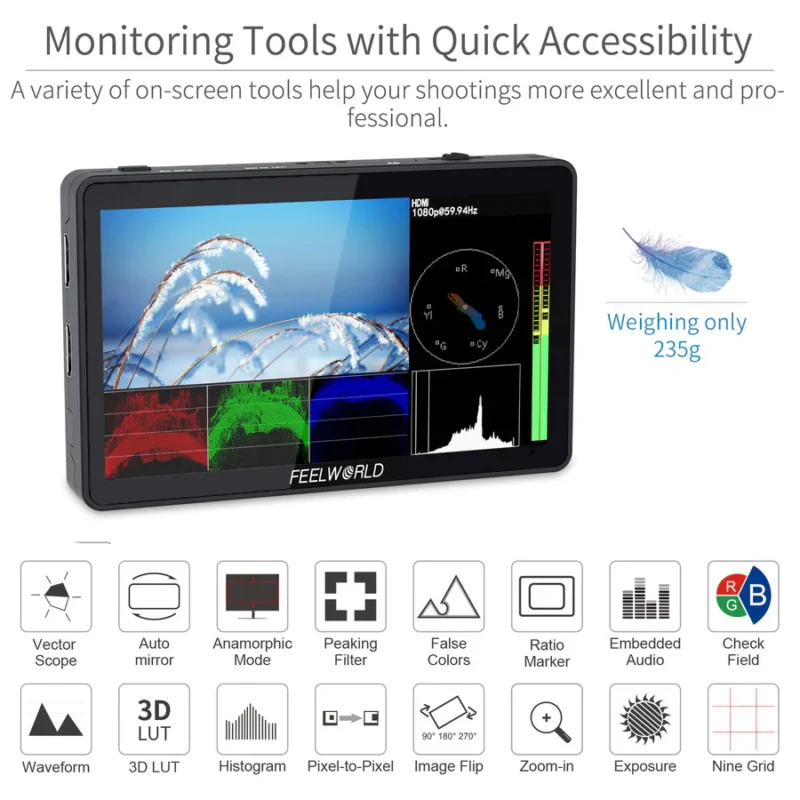 FEELWORLD F6 PLUS 6 inch small Touch Screen 3D LUT Camera DSLR Field Monitor 1920×1080 HD 4K HDMI