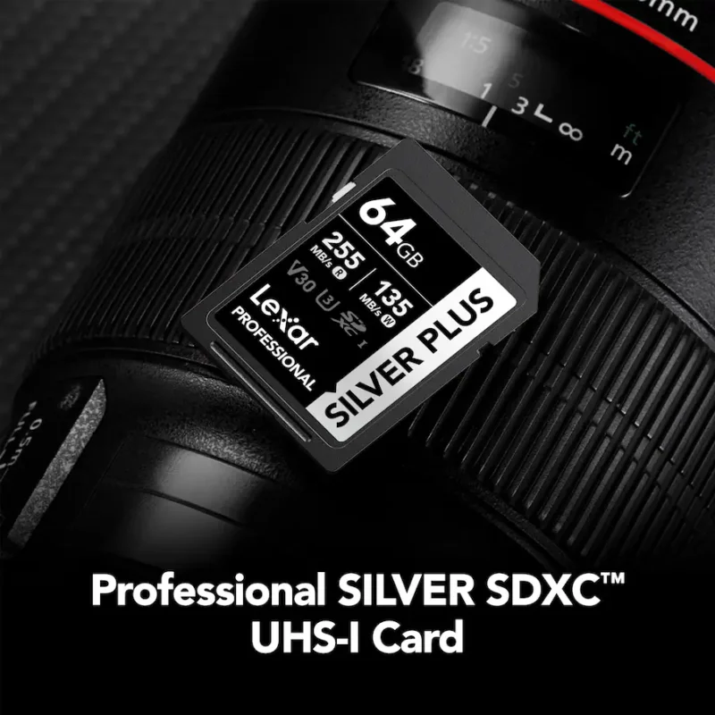 Overview of the Lexar 128GB Silver Plus Memory Card The Lexar 128GB Professional SILVER PLUS UHS-I SDXC Memory Card is a storage device with a capacity of 128GB and can store Full HD, 3D, and 4K/60p videos as well as RAW and burst photography. It is engineered with the UHS-I bus technology and features a speed class rating of V30, guaranteeing that the reading speed does not drop below 30MB/s. If your device does not support the V30 standard, this card also supports the U3 standard, which also guarantees minimum write speeds of 30 MB/s. Read speeds are supported up to 255 MB/s and write speeds max out at 180 MB/s. This card is wearproof, temperature-proof, x-ray proof, vibration-resistant, magnet-proof, shockproof, and drop-proof so you can be confident taking it wherever your shoot takes you. Should the card's data become compromised, you benefit from Lexar Recovery Tool software to recover your files. In the package 1 x Lexar 128GB Professional SILVER PLUS UHS-I SDXC Memory Card