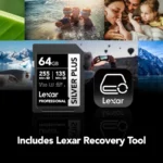 Overview of the Lexar 128GB Silver Plus Memory Card The Lexar 128GB Professional SILVER PLUS UHS-I SDXC Memory Card is a storage device with a capacity of 128GB and can store Full HD, 3D, and 4K/60p videos as well as RAW and burst photography. It is engineered with the UHS-I bus technology and features a speed class rating of V30, guaranteeing that the reading speed does not drop below 30MB/s. If your device does not support the V30 standard, this card also supports the U3 standard, which also guarantees minimum write speeds of 30 MB/s. Read speeds are supported up to 255 MB/s and write speeds max out at 180 MB/s. This card is wearproof, temperature-proof, x-ray proof, vibration-resistant, magnet-proof, shockproof, and drop-proof so you can be confident taking it wherever your shoot takes you. Should the card's data become compromised, you benefit from Lexar Recovery Tool software to recover your files. In the package 1 x Lexar 128GB Professional SILVER PLUS UHS-I SDXC Memory Card