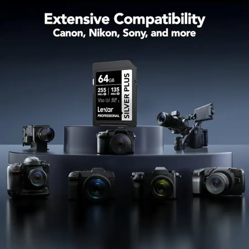 Overview of the Lexar 128GB Silver Plus Memory Card The Lexar 128GB Professional SILVER PLUS UHS-I SDXC Memory Card is a storage device with a capacity of 128GB and can store Full HD, 3D, and 4K/60p videos as well as RAW and burst photography. It is engineered with the UHS-I bus technology and features a speed class rating of V30, guaranteeing that the reading speed does not drop below 30MB/s. If your device does not support the V30 standard, this card also supports the U3 standard, which also guarantees minimum write speeds of 30 MB/s. Read speeds are supported up to 255 MB/s and write speeds max out at 180 MB/s. This card is wearproof, temperature-proof, x-ray proof, vibration-resistant, magnet-proof, shockproof, and drop-proof so you can be confident taking it wherever your shoot takes you. Should the card's data become compromised, you benefit from Lexar Recovery Tool software to recover your files. In the package 1 x Lexar 128GB Professional SILVER PLUS UHS-I SDXC Memory Card