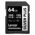 Overview of the Lexar 128GB Silver Plus Memory Card The Lexar 128GB Professional SILVER PLUS UHS-I SDXC Memory Card is a storage device with a capacity of 128GB and can store Full HD, 3D, and 4K/60p videos as well as RAW and burst photography. It is engineered with the UHS-I bus technology and features a speed class rating of V30, guaranteeing that the reading speed does not drop below 30MB/s. If your device does not support the V30 standard, this card also supports the U3 standard, which also guarantees minimum write speeds of 30 MB/s. Read speeds are supported up to 255 MB/s and write speeds max out at 180 MB/s. This card is wearproof, temperature-proof, x-ray proof, vibration-resistant, magnet-proof, shockproof, and drop-proof so you can be confident taking it wherever your shoot takes you. Should the card's data become compromised, you benefit from Lexar Recovery Tool software to recover your files. In the package 1 x Lexar 128GB Professional SILVER PLUS UHS-I SDXC Memory Card