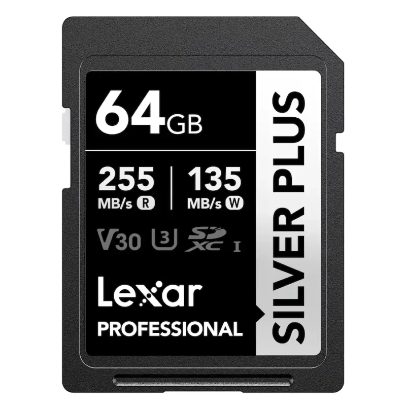 Overview of the Lexar 128GB Silver Plus Memory Card The Lexar 128GB Professional SILVER PLUS UHS-I SDXC Memory Card is a storage device with a capacity of 128GB and can store Full HD, 3D, and 4K/60p videos as well as RAW and burst photography. It is engineered with the UHS-I bus technology and features a speed class rating of V30, guaranteeing that the reading speed does not drop below 30MB/s. If your device does not support the V30 standard, this card also supports the U3 standard, which also guarantees minimum write speeds of 30 MB/s. Read speeds are supported up to 255 MB/s and write speeds max out at 180 MB/s. This card is wearproof, temperature-proof, x-ray proof, vibration-resistant, magnet-proof, shockproof, and drop-proof so you can be confident taking it wherever your shoot takes you. Should the card's data become compromised, you benefit from Lexar Recovery Tool software to recover your files. In the package 1 x Lexar 128GB Professional SILVER PLUS UHS-I SDXC Memory Card
