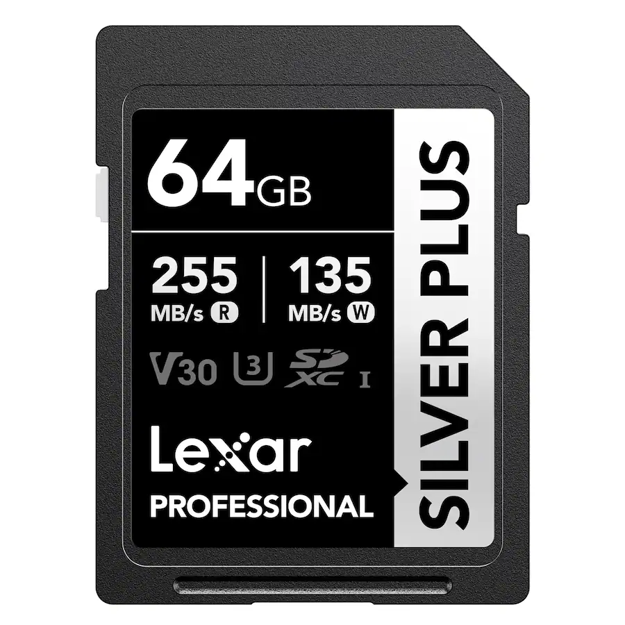 Overview of the Lexar 128GB Silver Plus Memory Card The Lexar 128GB Professional SILVER PLUS UHS-I SDXC Memory Card is a storage device with a capacity of 128GB and can store Full HD, 3D, and 4K/60p videos as well as RAW and burst photography. It is engineered with the UHS-I bus technology and features a speed class rating of V30, guaranteeing that the reading speed does not drop below 30MB/s. If your device does not support the V30 standard, this card also supports the U3 standard, which also guarantees minimum write speeds of 30 MB/s. Read speeds are supported up to 255 MB/s and write speeds max out at 180 MB/s. This card is wearproof, temperature-proof, x-ray proof, vibration-resistant, magnet-proof, shockproof, and drop-proof so you can be confident taking it wherever your shoot takes you. Should the card's data become compromised, you benefit from Lexar Recovery Tool software to recover your files. In the package 1 x Lexar 128GB Professional SILVER PLUS UHS-I SDXC Memory Card