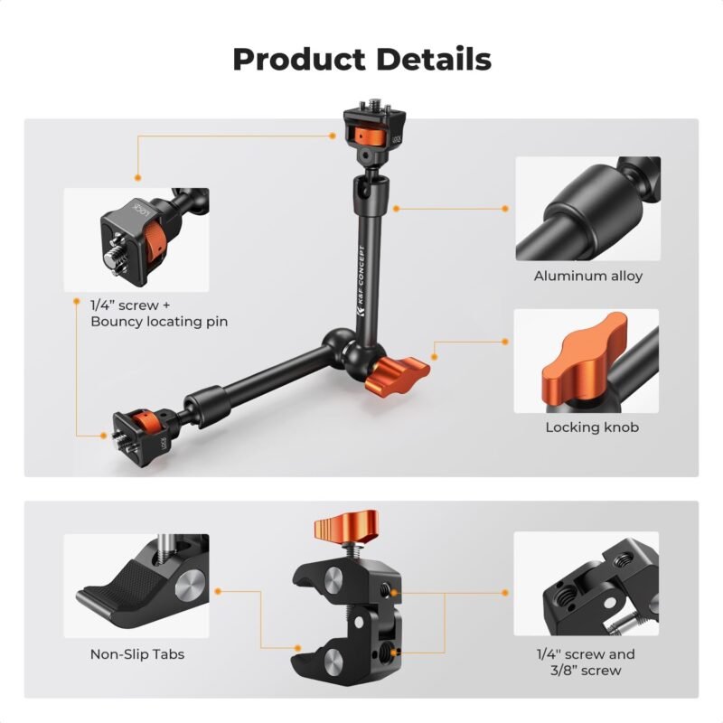 K&F CONCEPT 11" Magic Arm Clamp Kit Articulating Camera Arm Mount for Microphone