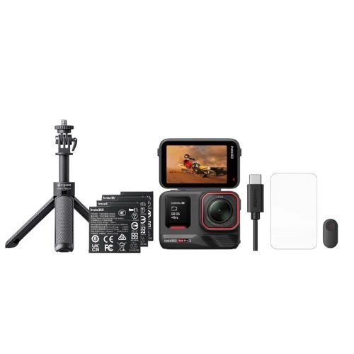 Insta360 Ace Pro 2 (with Wind Guard) Mini 2-in-1 Tripod 2.0 Remote Kit 3 batteries Portable battery charging case Standard mount Mic cap Screen protector USB-C cable QuickStart Guide